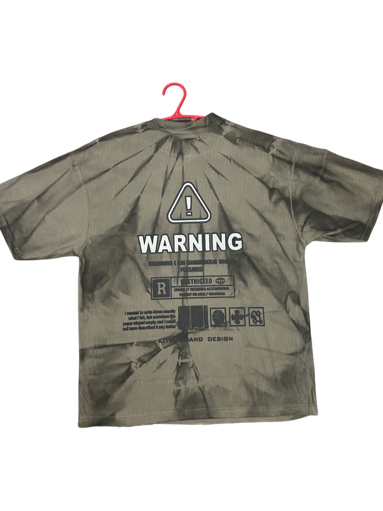 brown tie-dye t-shirt with a bold